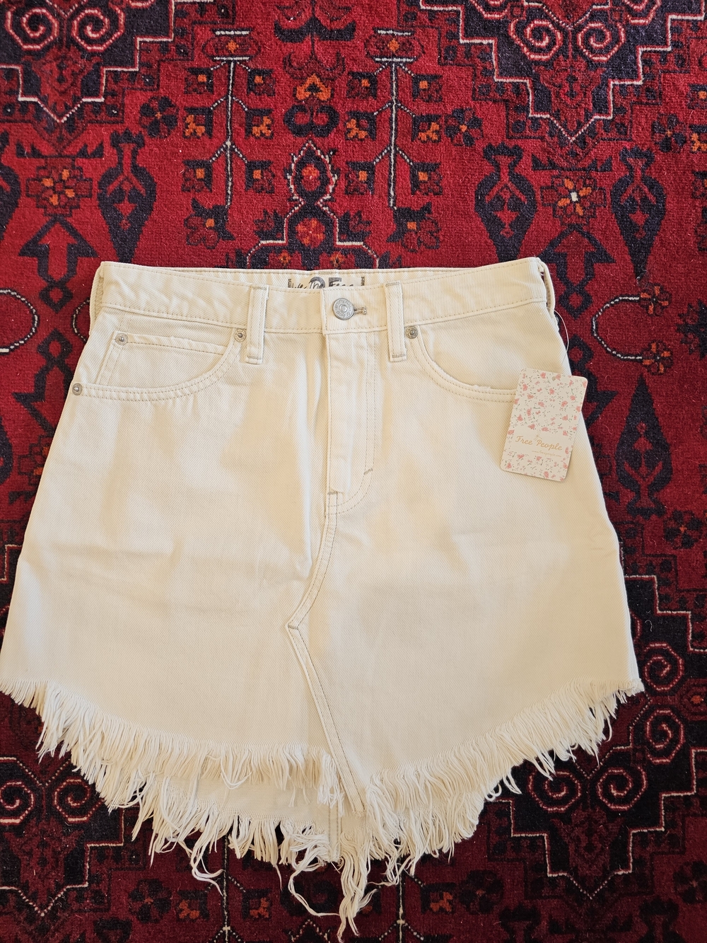 We The Free Cream Frayed Hem Denim Shorts